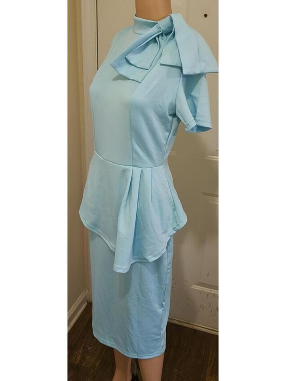PerZeal Women's Fashion Bodycon Work Bow Ruffle Pencil Formal Dress Size M